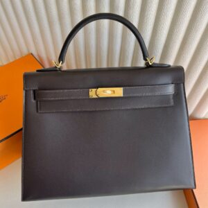 Hermes Kelly Retourne 32cm Handmade Bag in Black Swift Calfskin