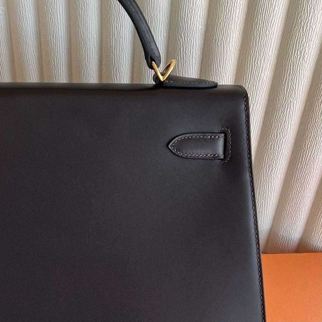 Hermes Kelly Retourne 32cm Handmade Bag in Black Swift Calfskin - Image 6