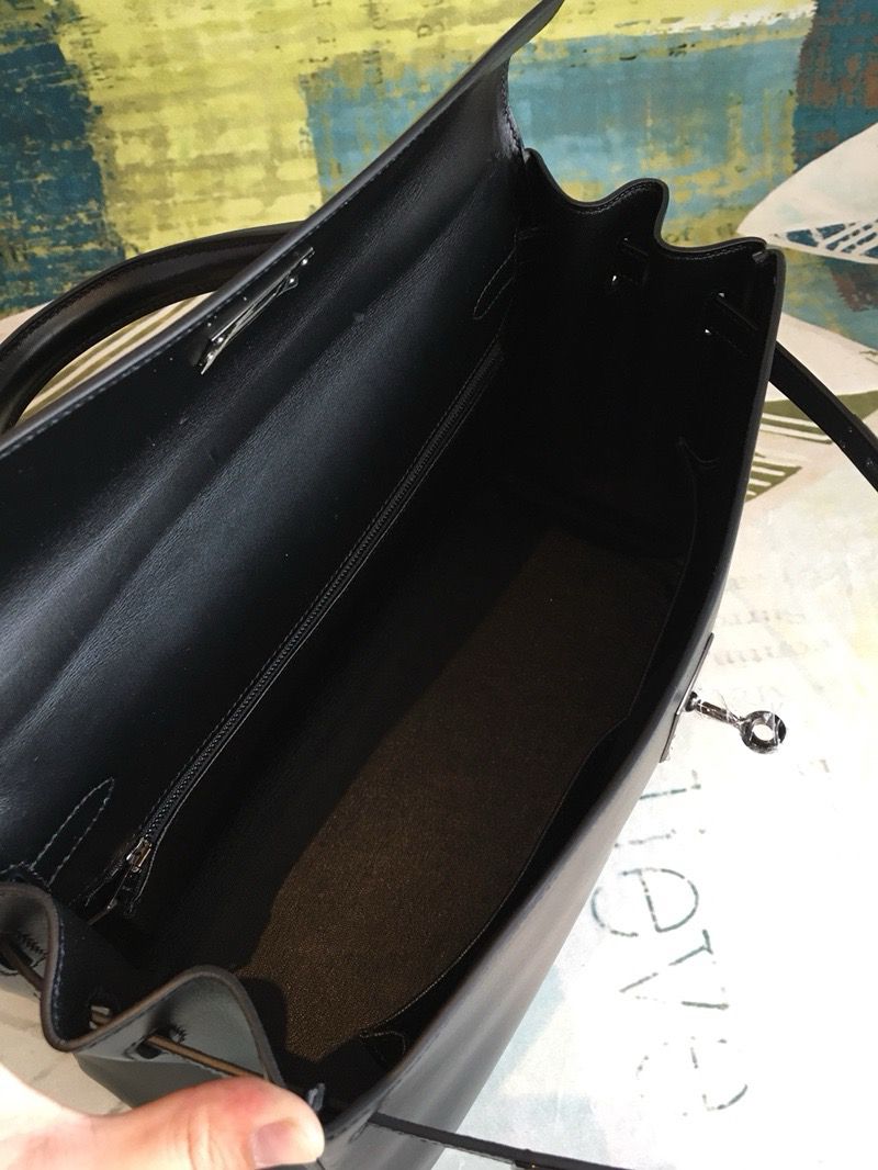 Hermes Kelly Sellier 35 Handmade Bag In Black Box Calfskin - Image 10