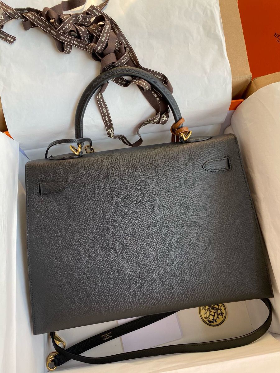 Hermes Kelly Sellier 35 Handmade Bag In Black Epsom Calfskin - Image 3