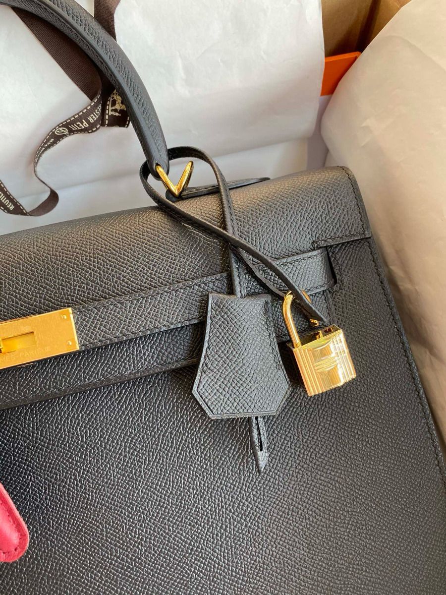 Hermes Kelly Sellier 35 Handmade Bag In Black Epsom Calfskin - Image 4