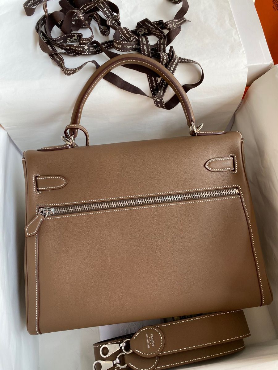 Hermes Kelly Lakis 32 Handmade Bag In Taupe Swift Calfskin - Image 3