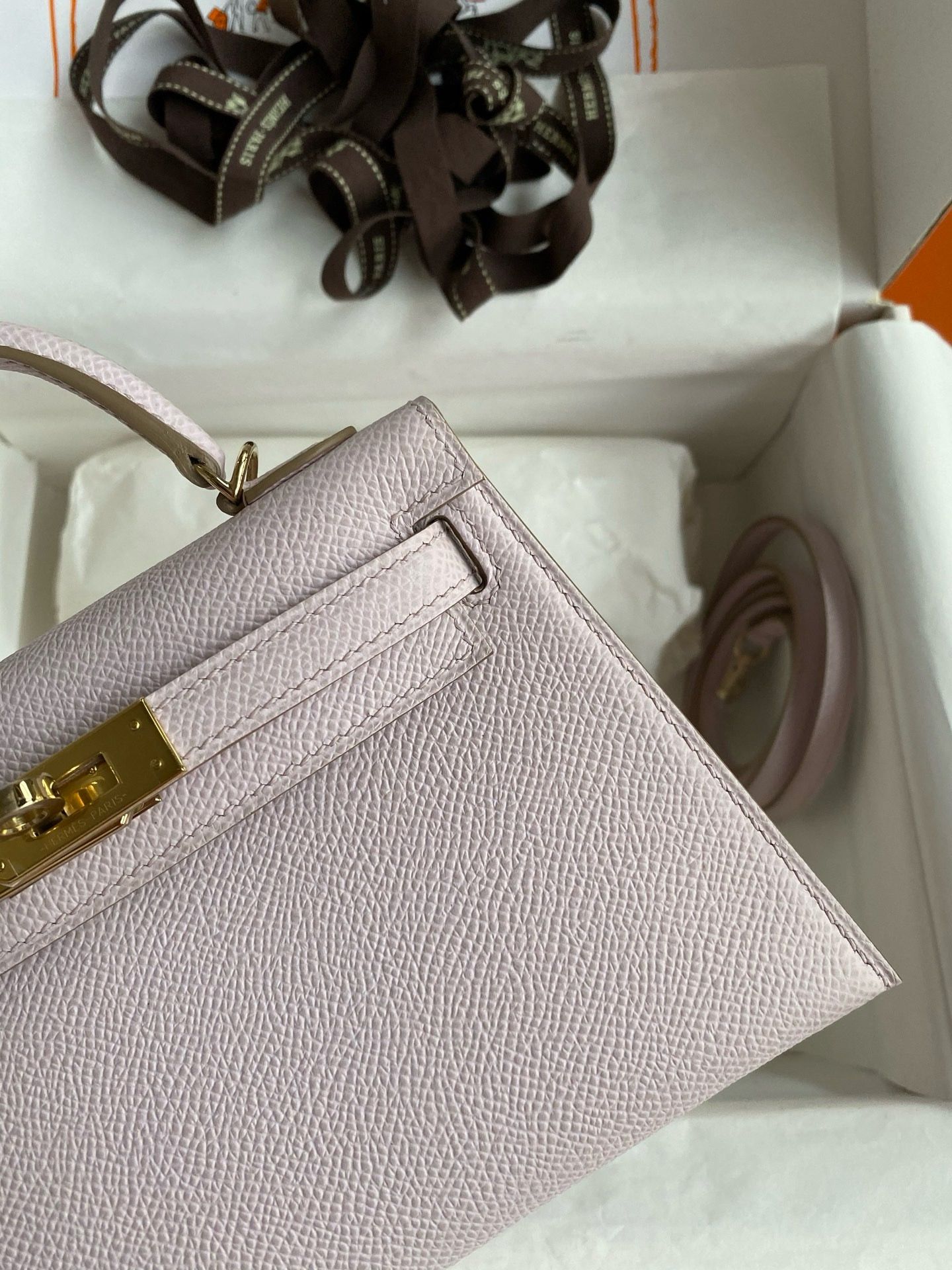 Hermes Kelly Mini II Verso Sellier Handmade Bag in Mauve Pale Epsom Calfskin - Image 8