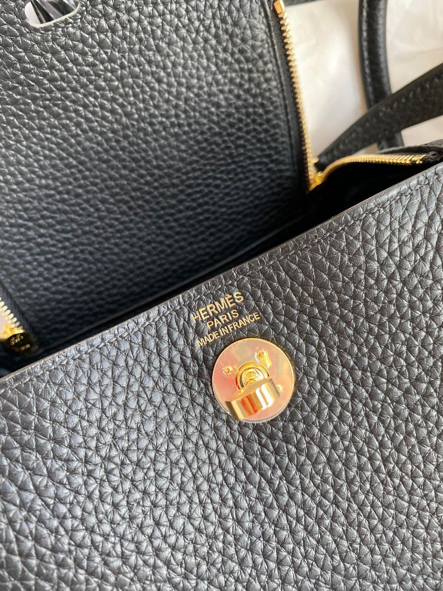 Hermes Mini Lindy Handmade Bag In Black Clemence Leather - Image 8