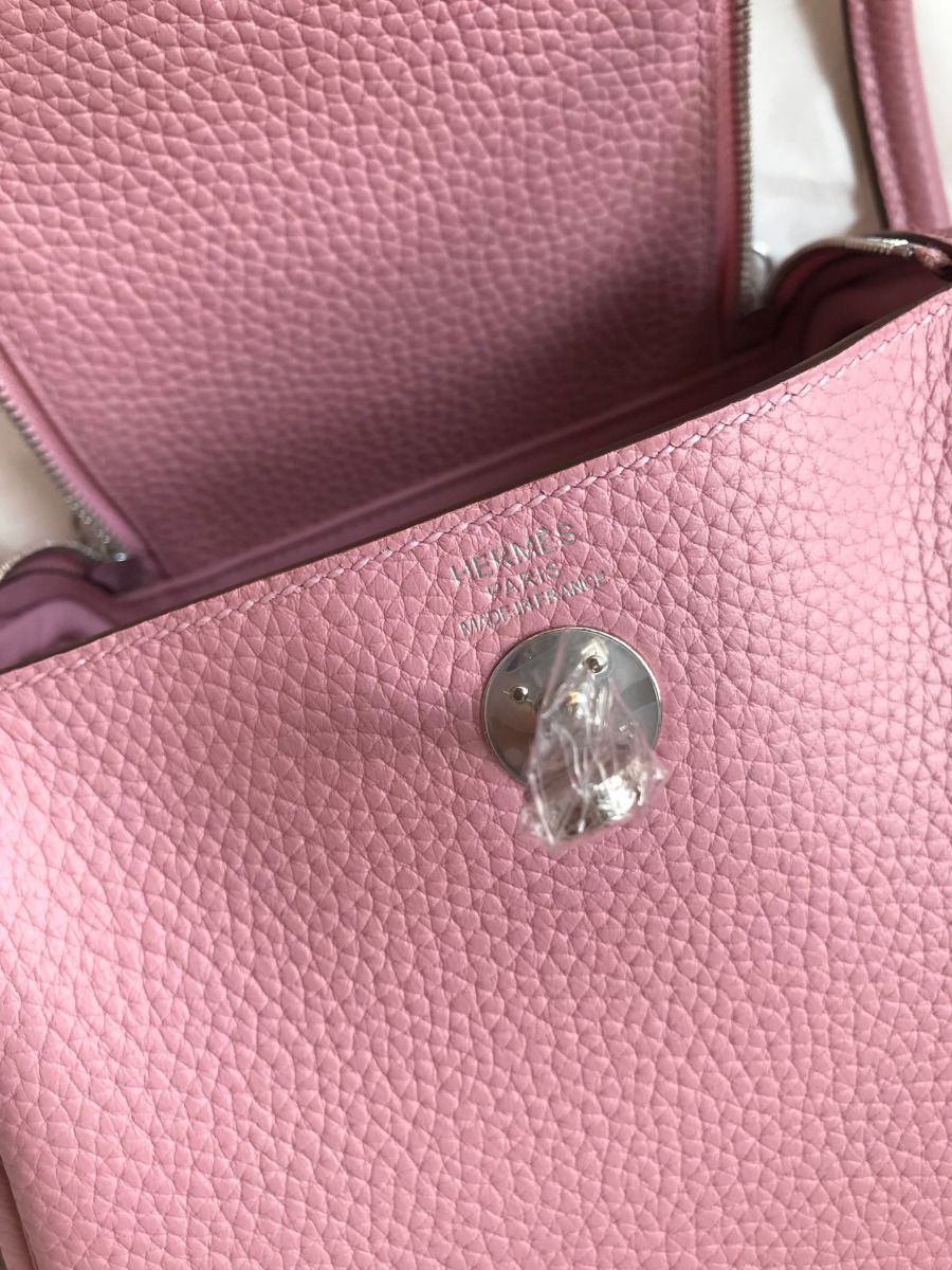Hermes Mini Lindy Handmade Bag In Pink Clemence Leather - Image 10
