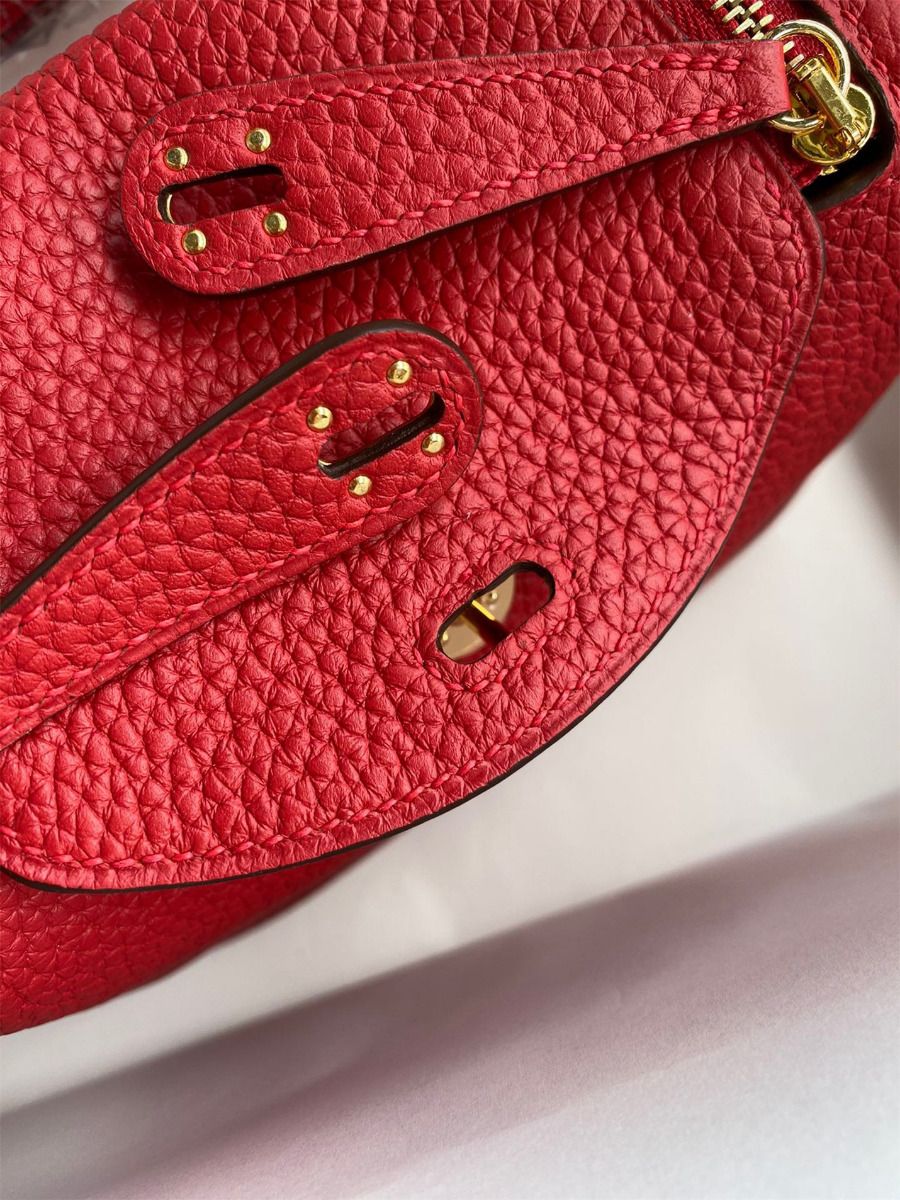 Hermes Mini Lindy Handmade Bag In Red Clemence Leather - Image 6