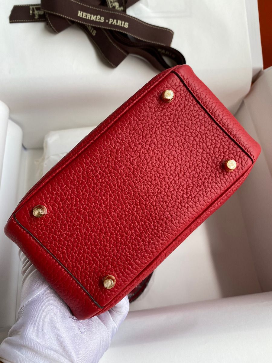 Hermes Mini Lindy Handmade Bag In Red Clemence Leather - Image 9