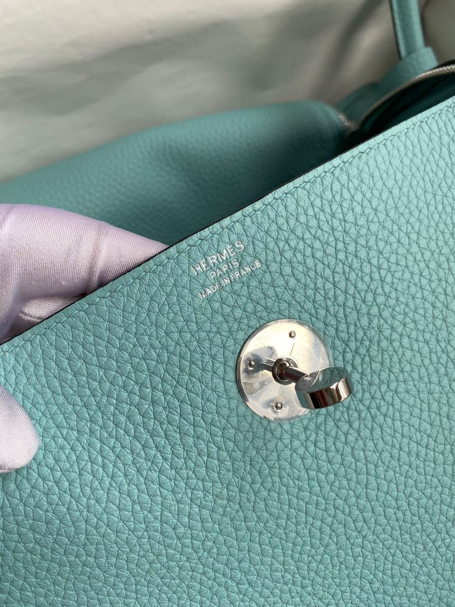 Hermes Lindy 30 Handmade Bag In Blue Atoll Clemence Leather - Image 9