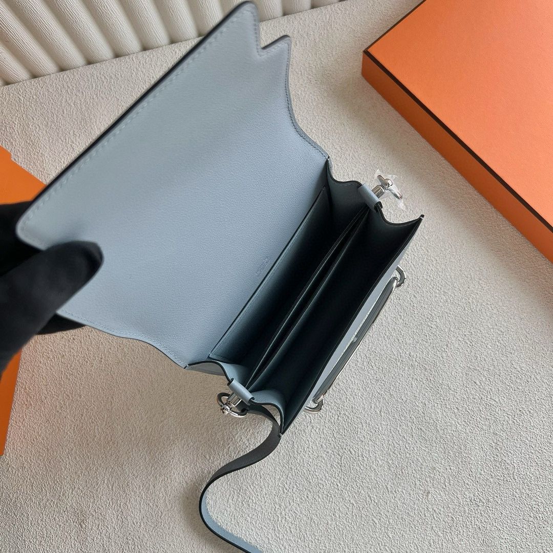 Hermes Roulis Mini 18 Bag in Blue Lin Evercolor Calfskin - Image 6
