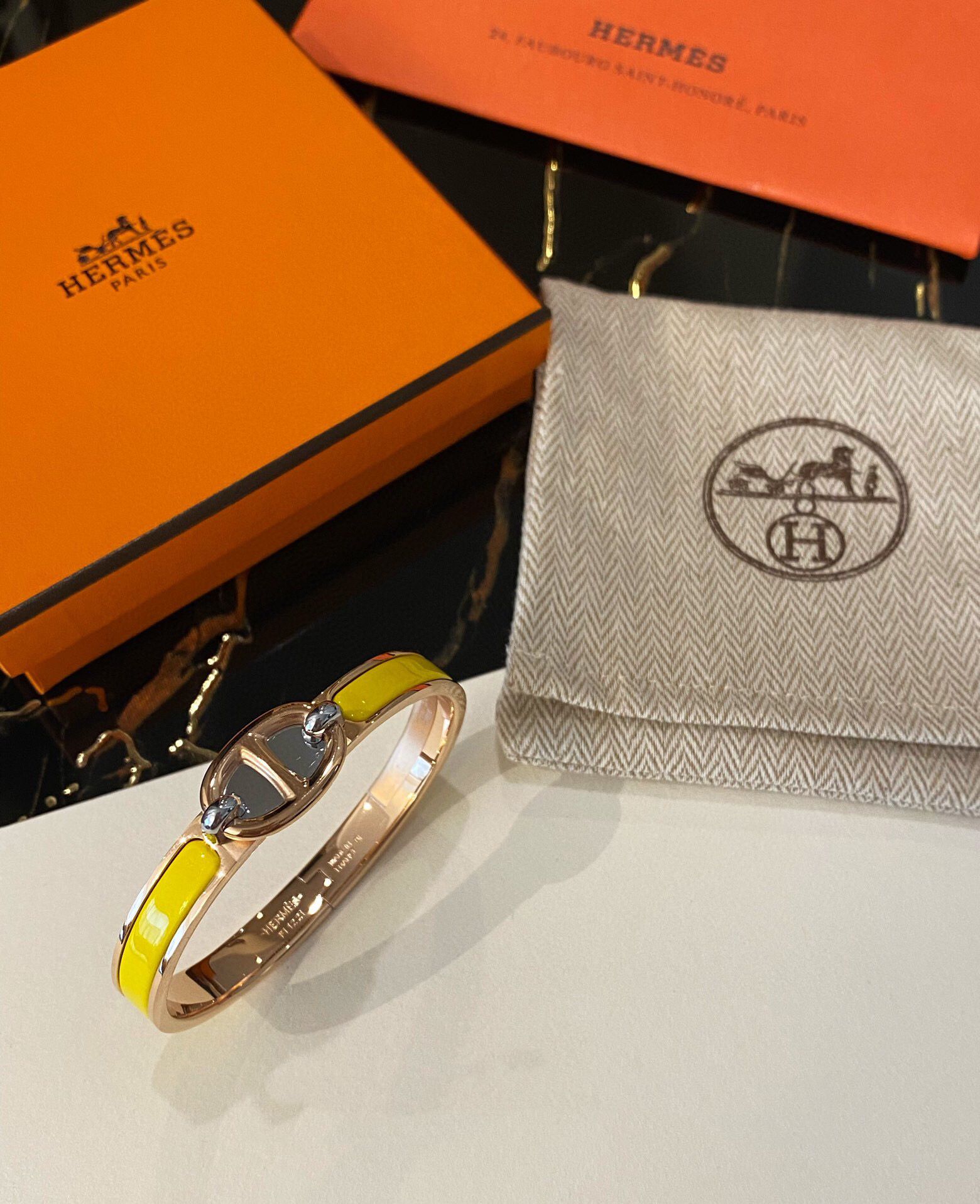 Hermes Yellow Mini Clic Chaine d'Ancre Bracelet - Image 3