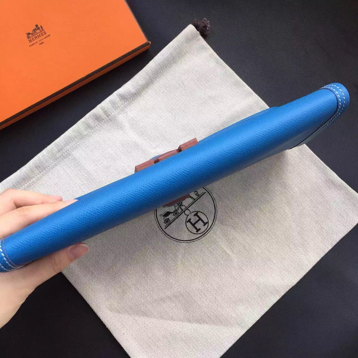 Hermes Jige Elan 29 Clutch Bag In Blue Epsom Calfskin - Image 7