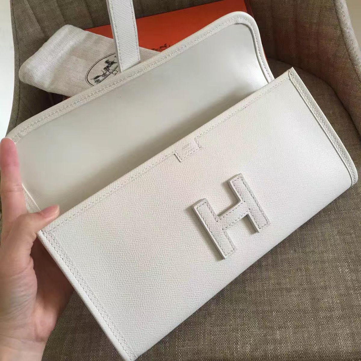 Hermes Jige Elan 29 Clutch Bag In White Epsom Calfskin - Image 7
