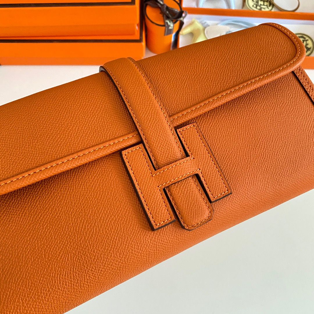 Hermes Jige Elan 29 Clutch Bag In Orange Epsom Leather - Image 5