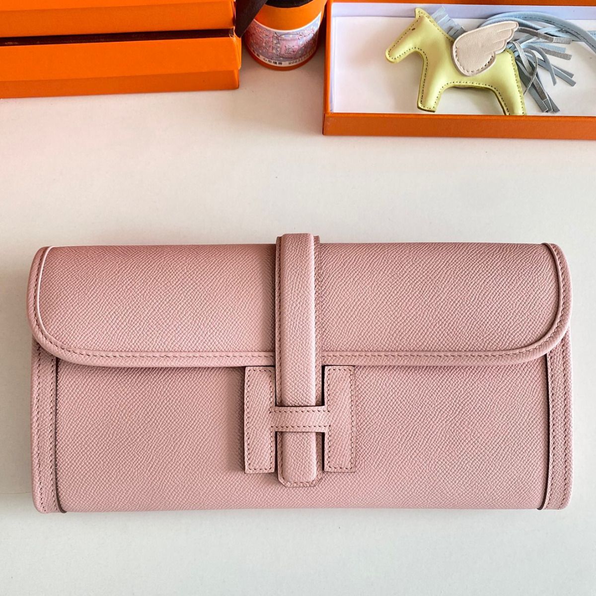 Hermes Jige Elan 29 Clutch Bag In Pink Epsom Leather