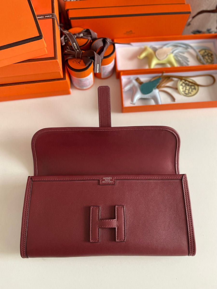 Hermes Jige Elan 29 Clutch Bag In Bordeaux Swift Calfskin - Image 7