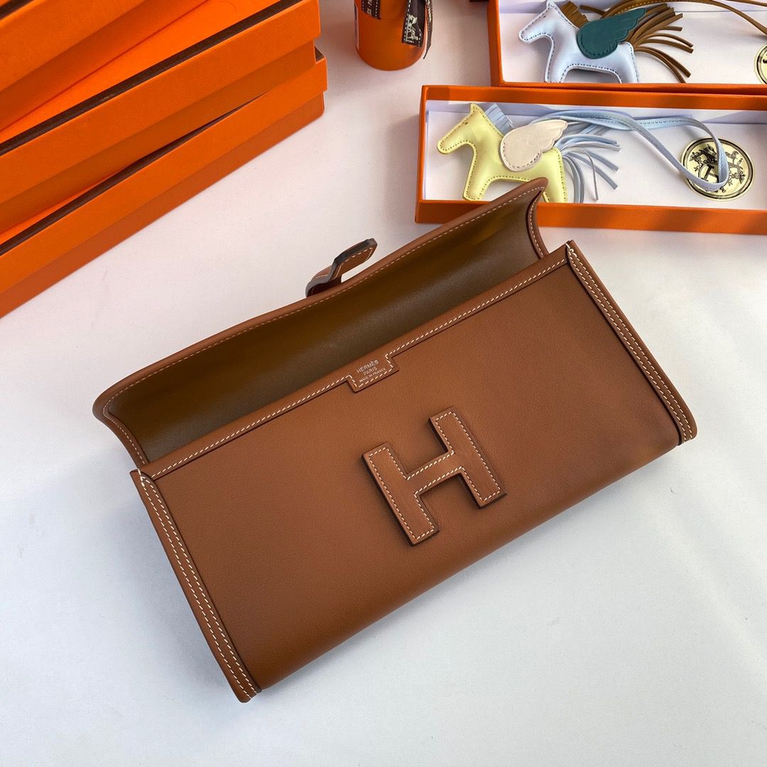 Hermes Jige Elan 29 Clutch Bag In Gold Swift Calfskin - Image 7