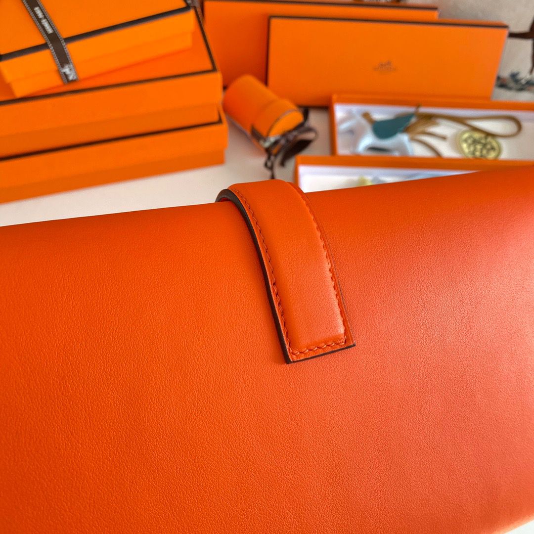 Hermes Jige Elan 29 Clutch Bag In Orange Swift Calfskin - Image 6