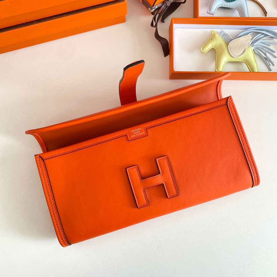Hermes Jige Elan 29 Clutch Bag In Orange Swift Calfskin - Image 7