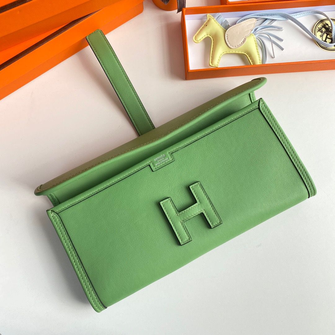Hermes Jige Elan 29 Clutch Bag In Vert Criquet Swift Calfskin - Image 7