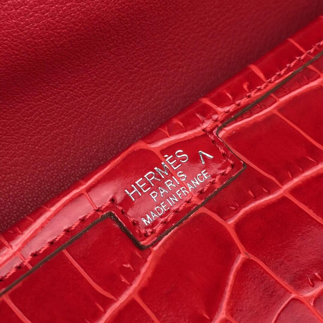 Hermes Jige Elan 29 Clutch In Red Crocodile Leather - Image 7
