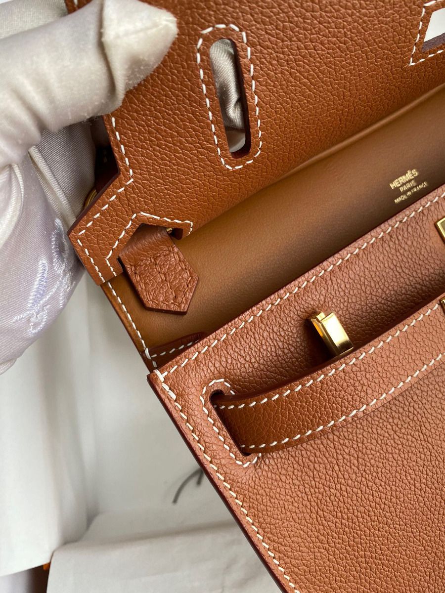 Hermes Jypsiere Mini Handmade Bag In Gold Evercolor Calfskin - Image 9