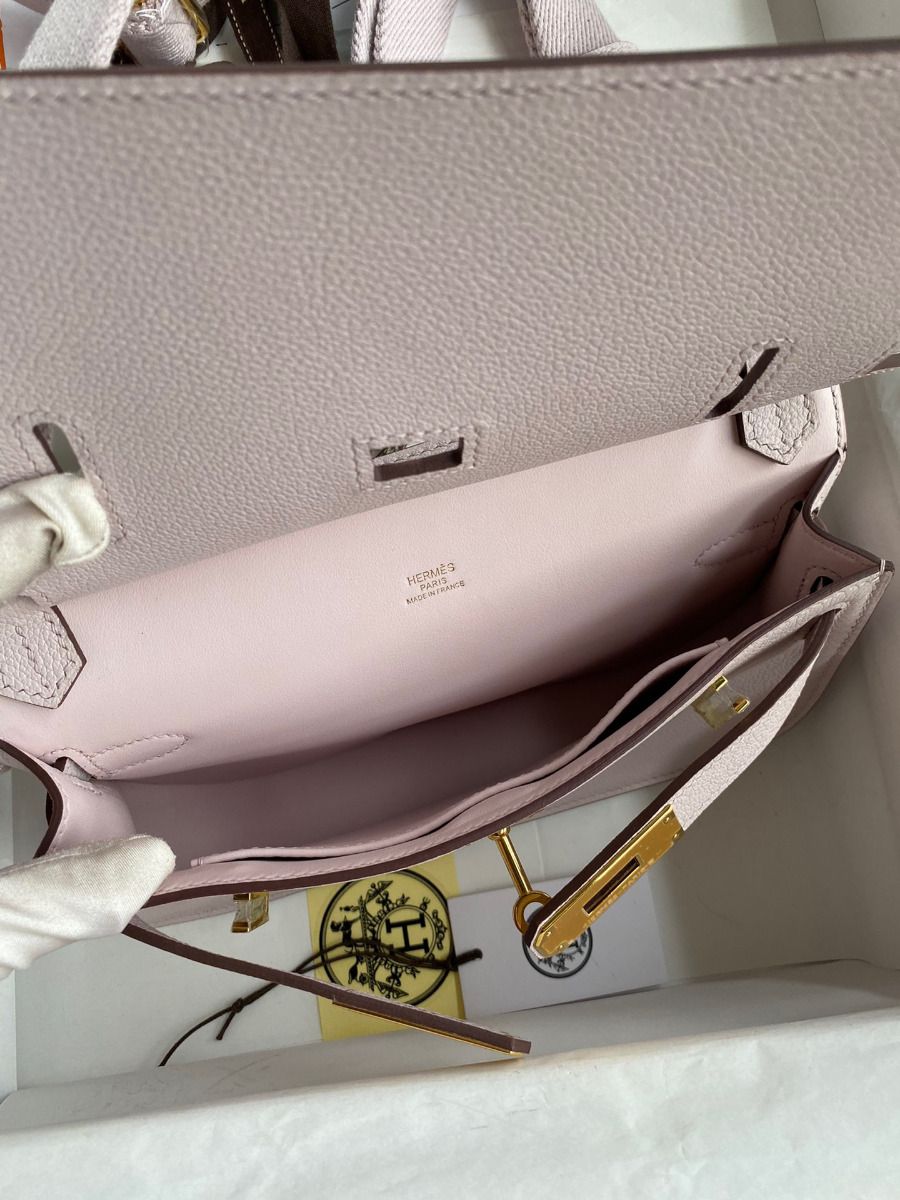 Hermes Jypsiere Mini Handmade Bag In Mauve Pale Evercolor Calfskin - Image 10