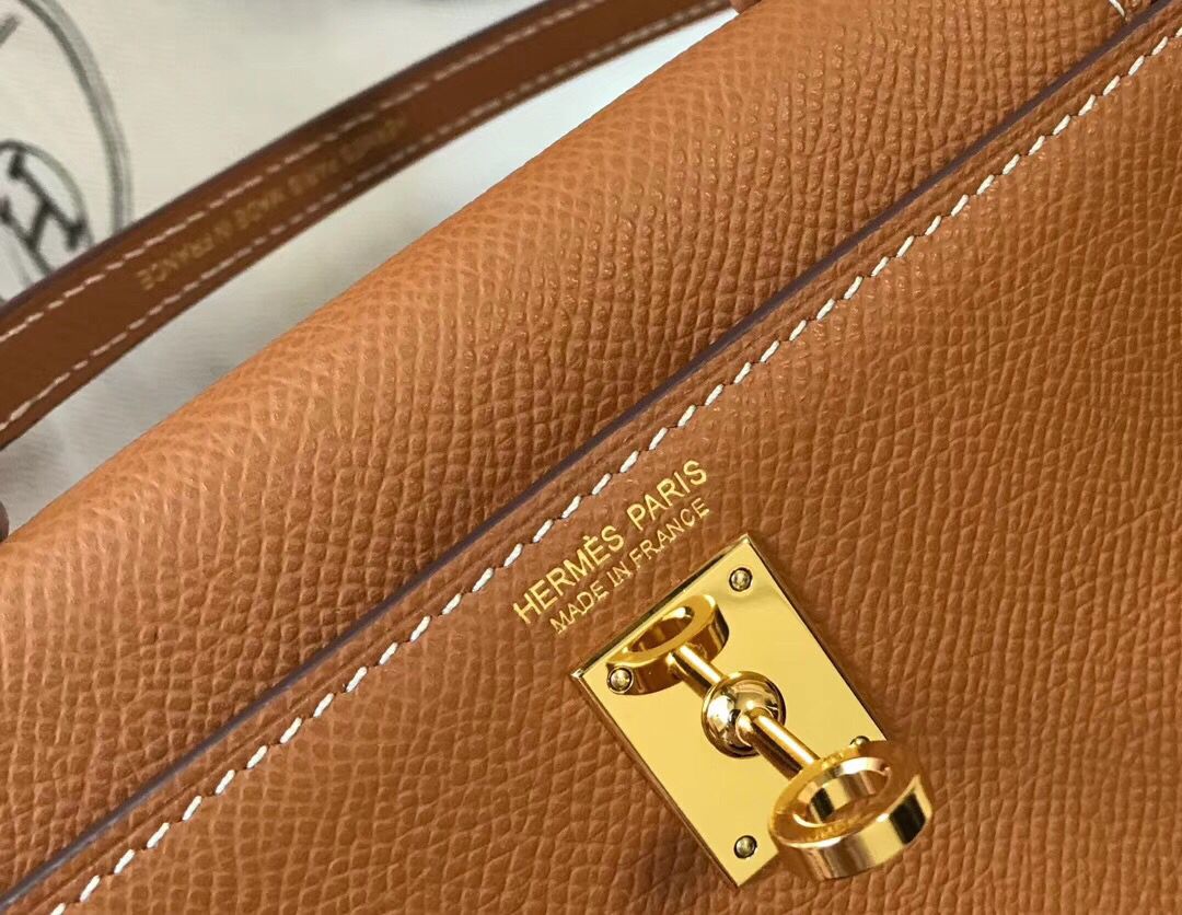 Hermes Kelly Mini II Bag In Gold Epsom Leather GHW - Image 8