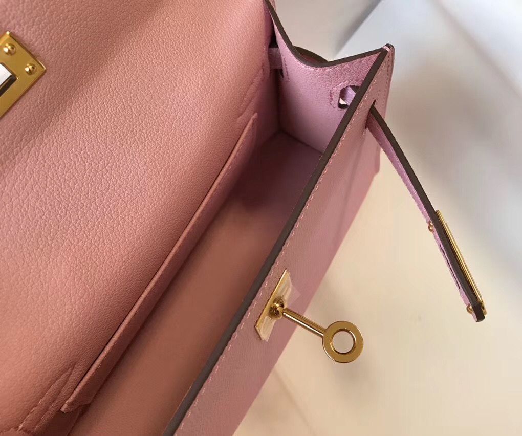 Hermes Kelly Mini II Bag In Mauve Sylvestre Epsom Leather GHW - Image 8