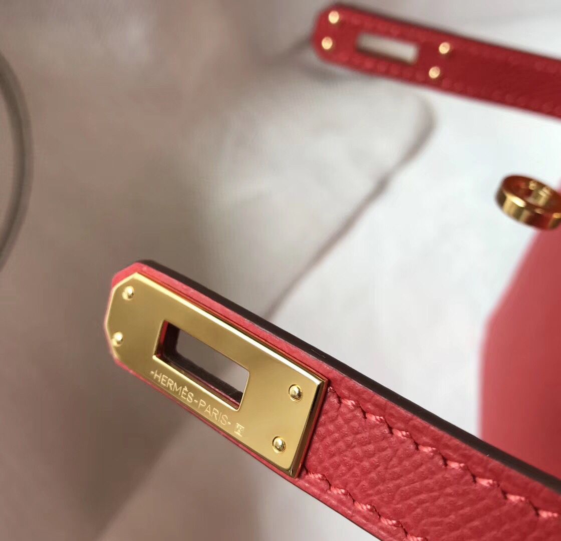 Hermes Kelly Mini II Bag In Rouge Vif Epsom Leather GHW - Image 8