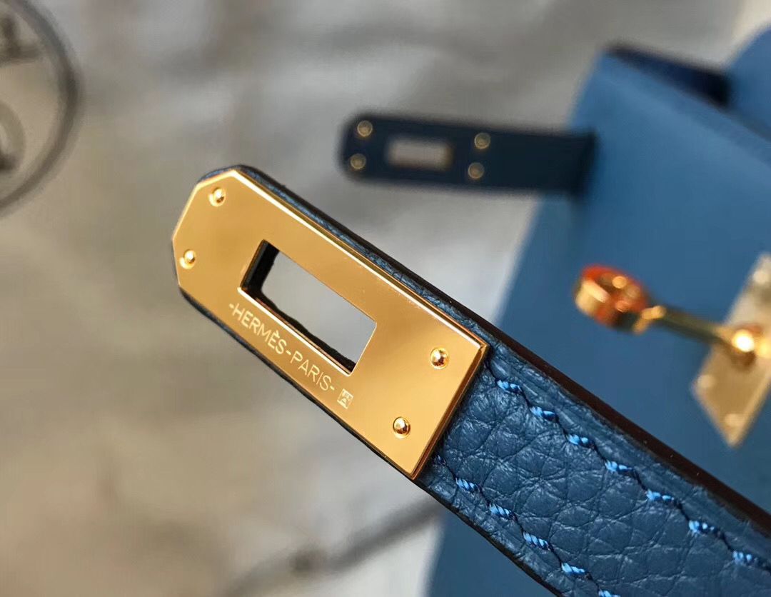 Hermes Kelly 25cm Retourne Bag In Agate Blue Clemence Leather - Image 5