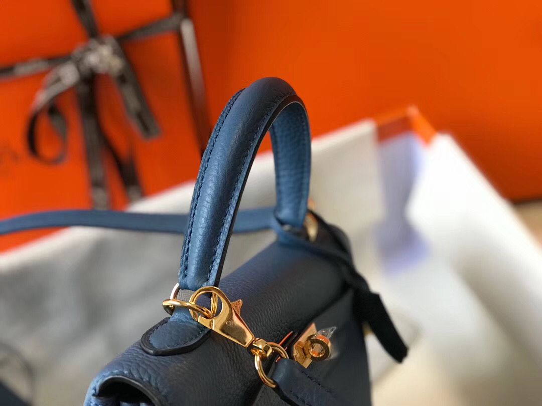 Hermes Kelly 25cm Retourne Bag In Agate Blue Clemence Leather - Image 6