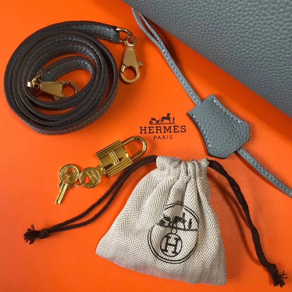 Hermes Kelly 25cm Retourne Bag In Blue Lin Clemence Leather - Image 8