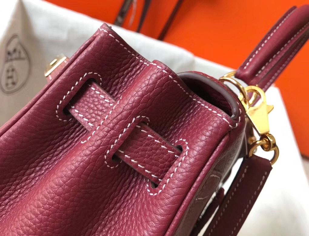 Hermes Kelly 25cm Retourne Bag In Bordeaux Clemence Leather - Image 6