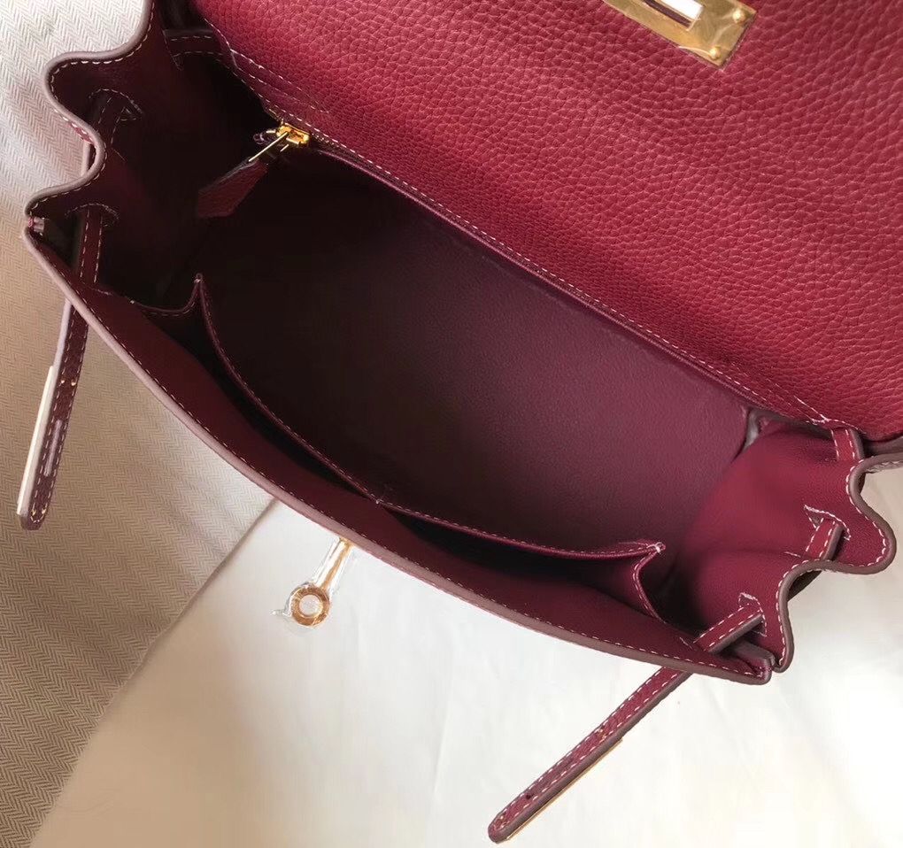 Hermes Kelly 25cm Retourne Bag In Bordeaux Clemence Leather - Image 9