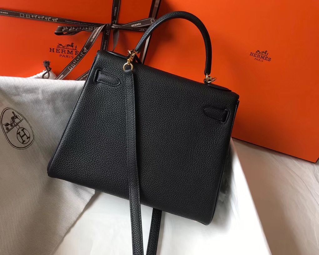Hermes Kelly 25cm Retourne Bag In Black Clemence Leather - Image 3