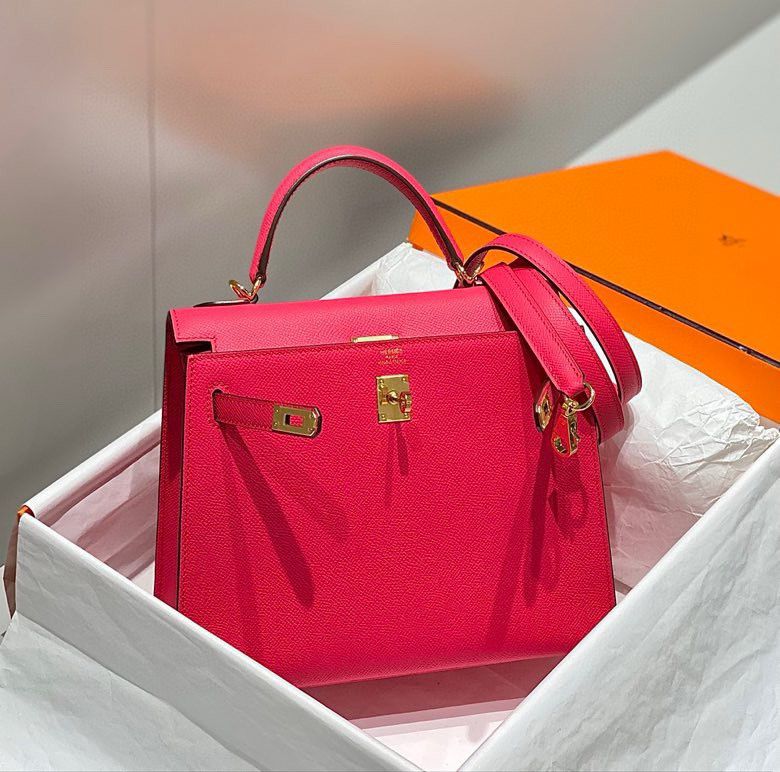 Hermes Kelly 25cm Sellier Bag In Rose Extreme Epsom Leather - Image 4