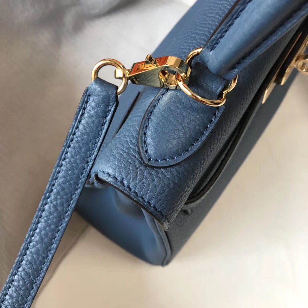 Hermes Kelly 28cm Bag In Blue Agate Clemence Leather GHW - Image 7