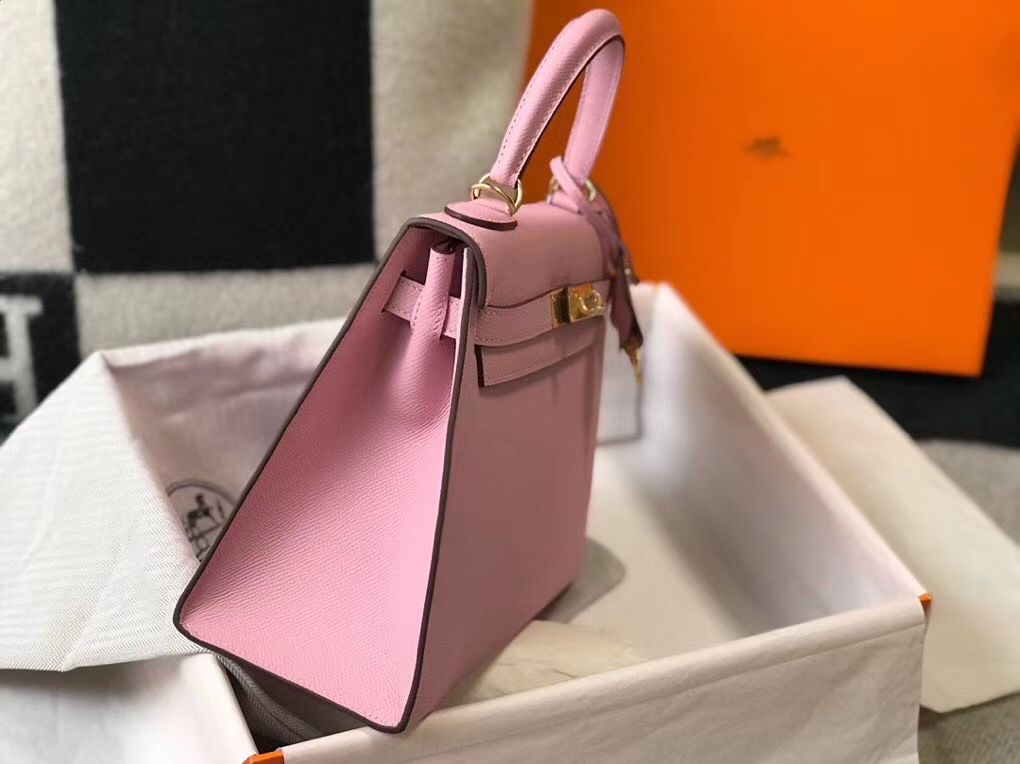 Hermes Kelly 28cm Bag In Mauve Sylvestre Epsom Leather GHW - Image 5