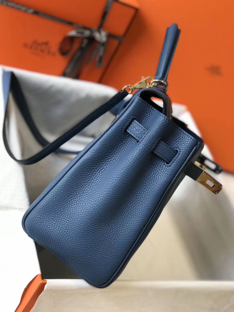 Hermes Kelly 32cm Bag In Blue Agate Clemence Leather GHW - Image 4