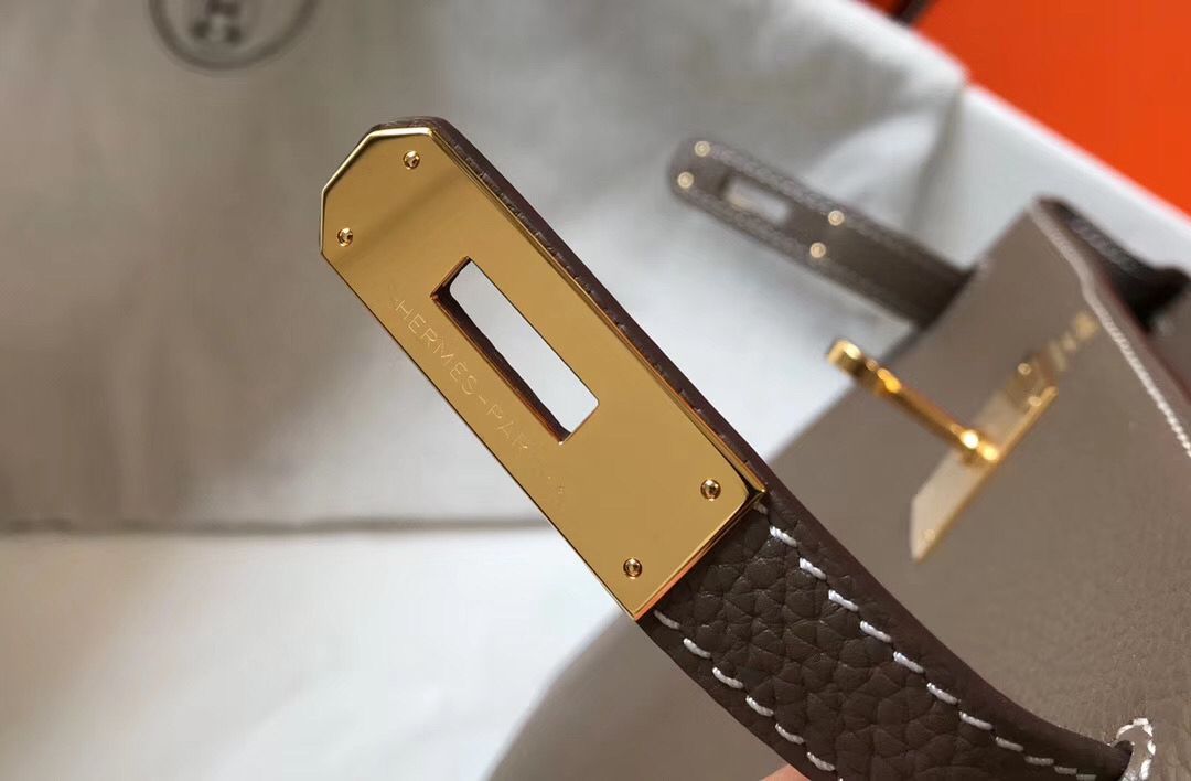 Hermes Kelly 32cm Bag In Taupe Grey Clemence Leather GHW - Image 6