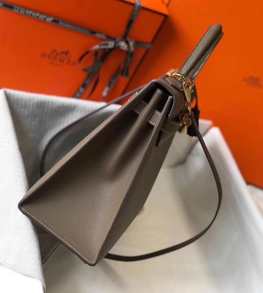 Hermes Kelly 32cm Bag In Tuape Grey Epsom Leather GHW - Image 4