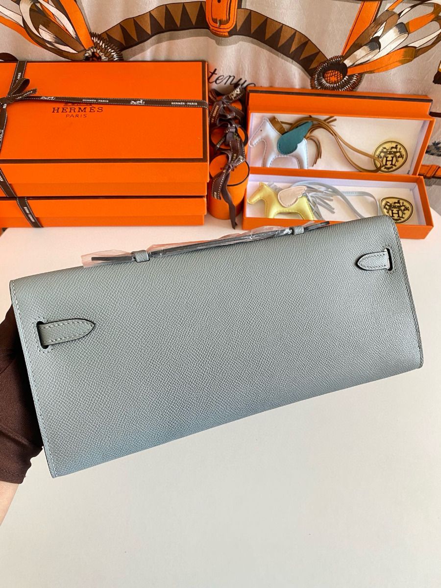 Hermes Kelly Cut Handmade Bag in Blue Lin Epsom Calfskin - Image 3