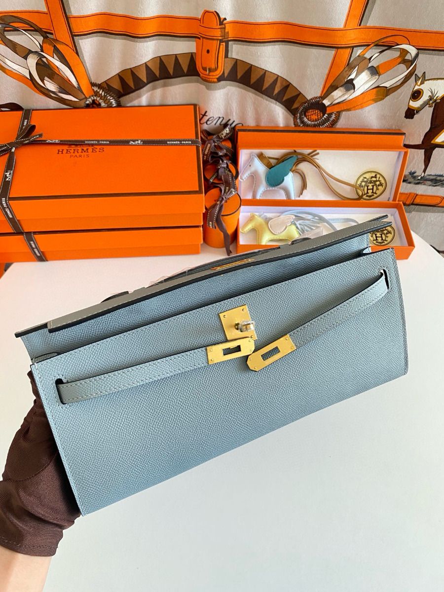 Hermes Kelly Cut Handmade Bag in Blue Lin Epsom Calfskin - Image 7