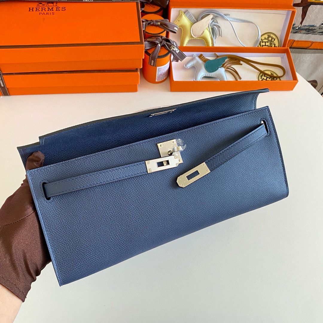 Hermes Kelly Cut Handmade Bag in Deep Blue Epsom Calfskin - Image 8