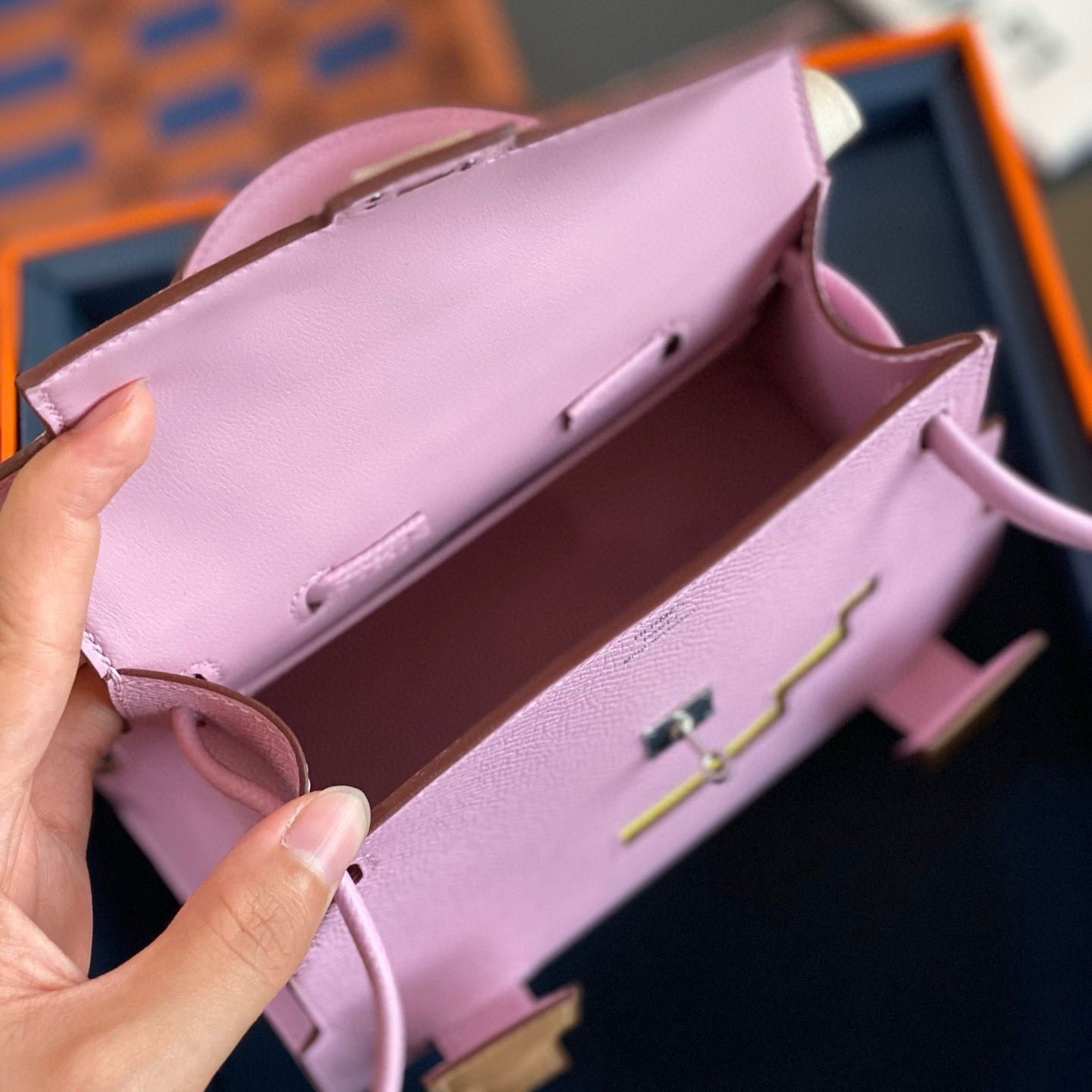 Hermes Kelly Doll Picto Bag in Mauve Sylvestre Epsom Calfskin - Image 9