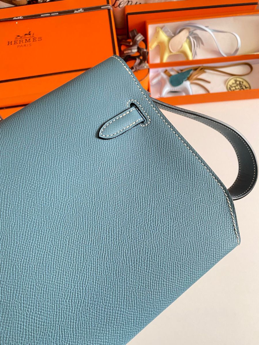 Hermes Kelly Depeches 25 Pouch in Blue Jean Epsom Calfskin - Image 3