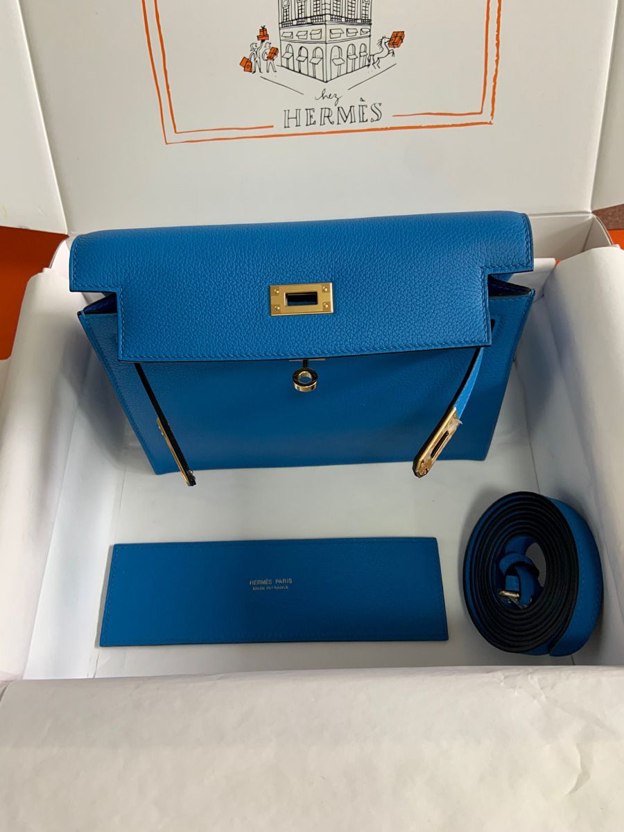 Hermes Kelly Danse II Bag In Blue Hydra Evercolor Calfskin - Image 6