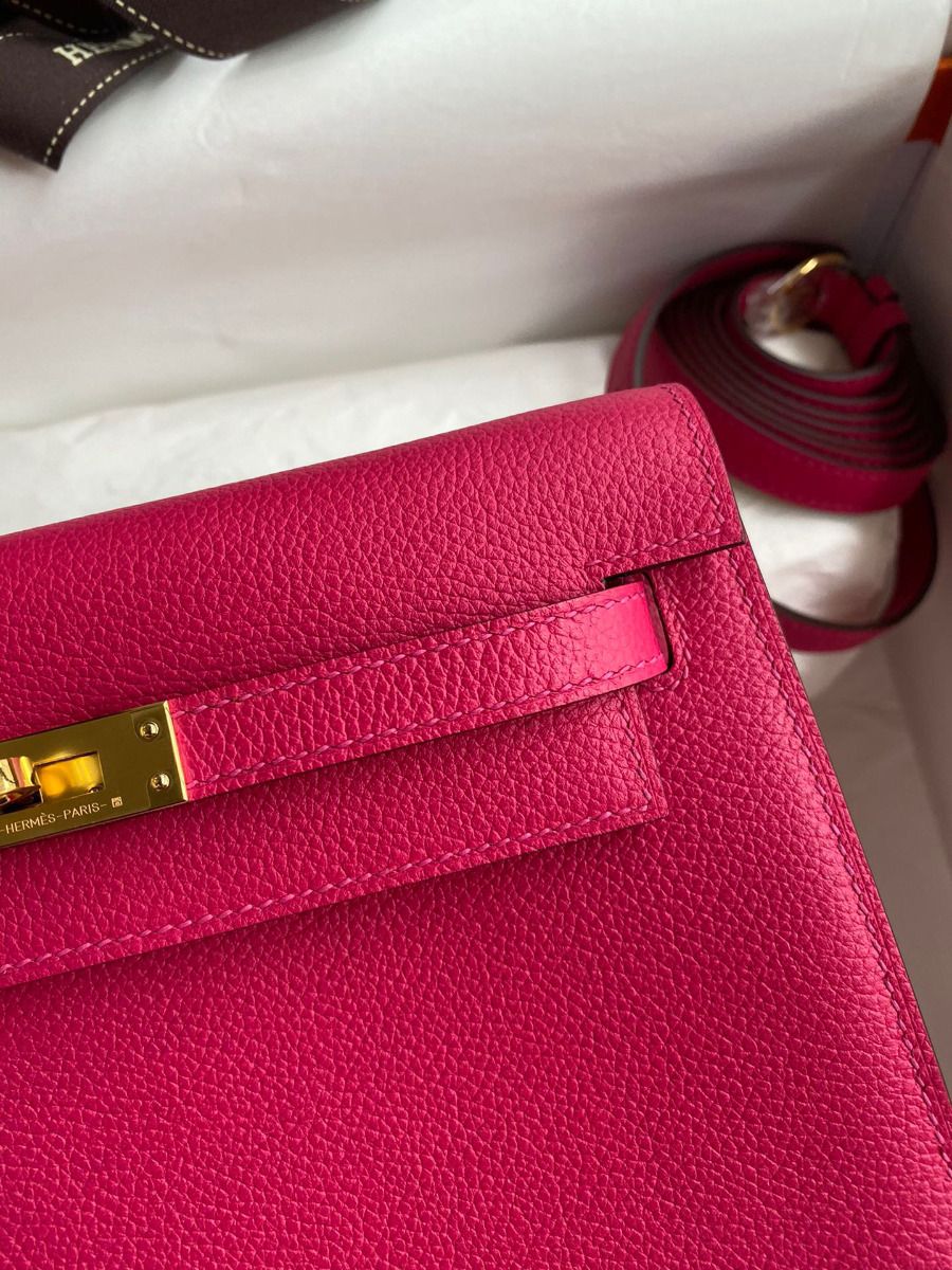 Hermes Kelly Danse II Bag In Rose Mexico Evercolor Calfskin - Image 5