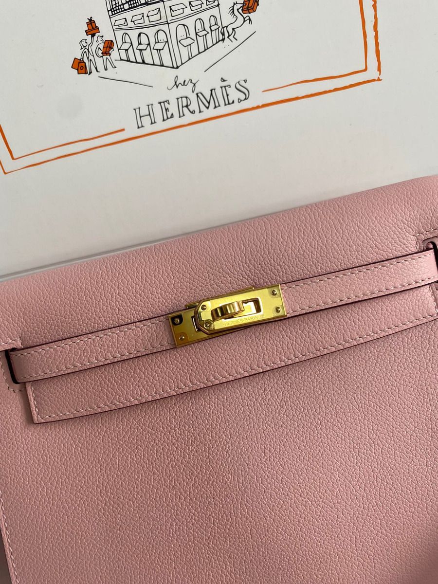 Hermes Kelly Danse II Bag In Rose Sakura Evercolor Calfskin - Image 7
