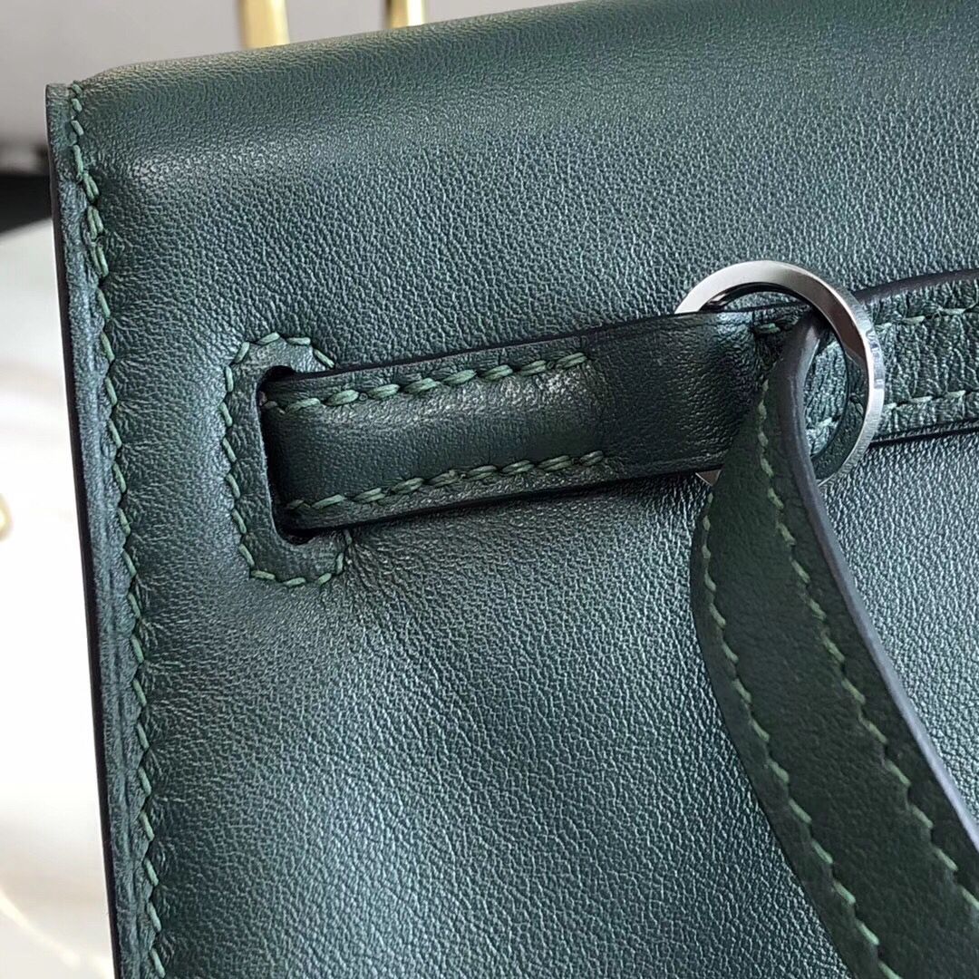 Hermes Kelly Danse Handmade Bag In Dark Green Swift Leather - Image 6